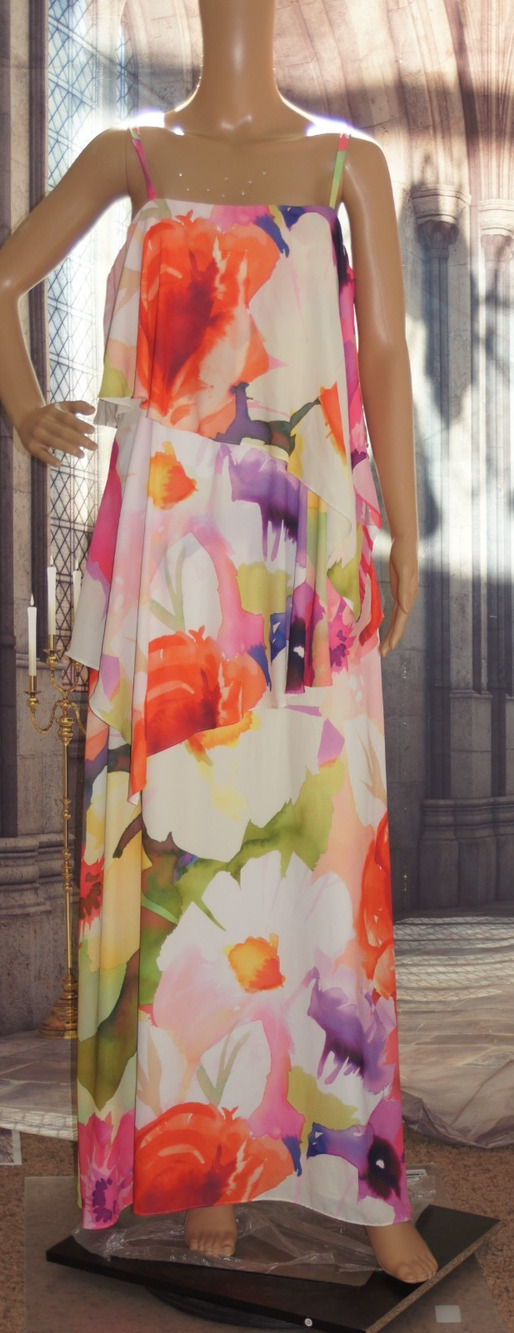 Josie Natori Bold Colored Abstact Print Maxi Dress size 10